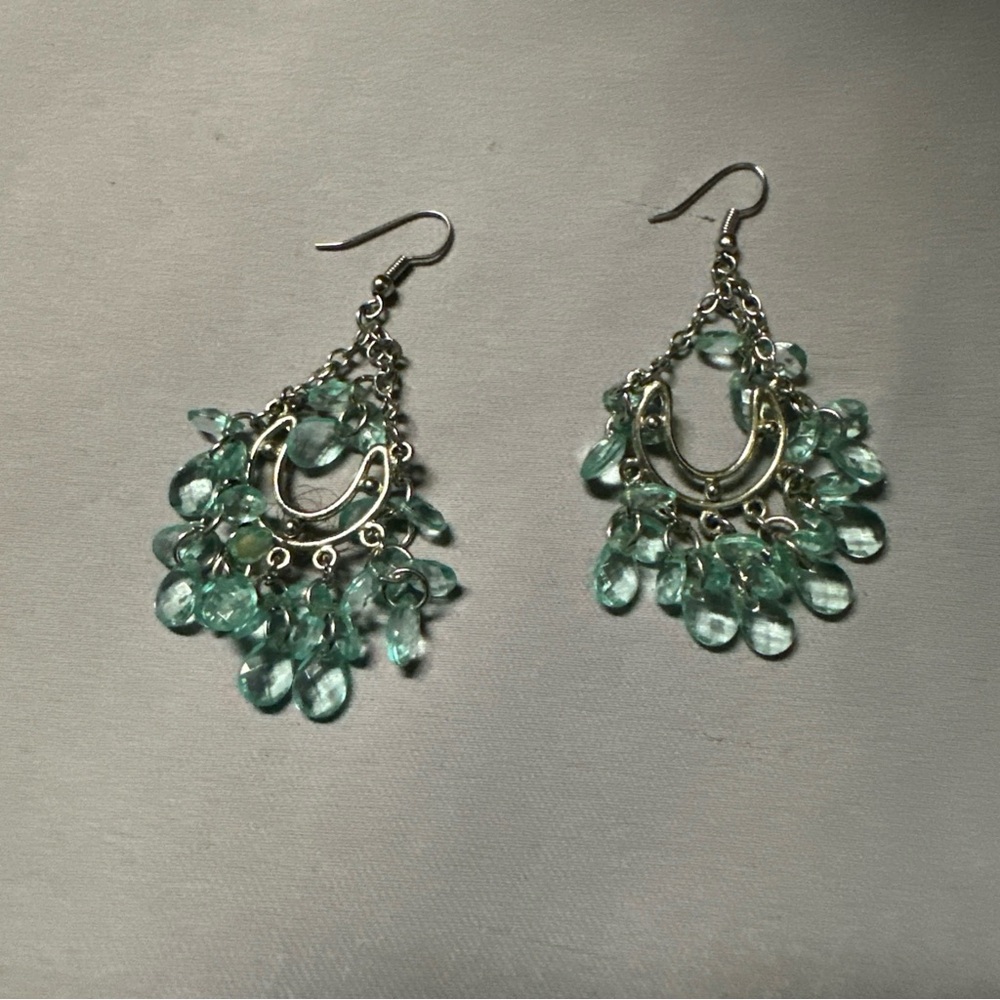 Elegant Silver and Green Dangle Earrings